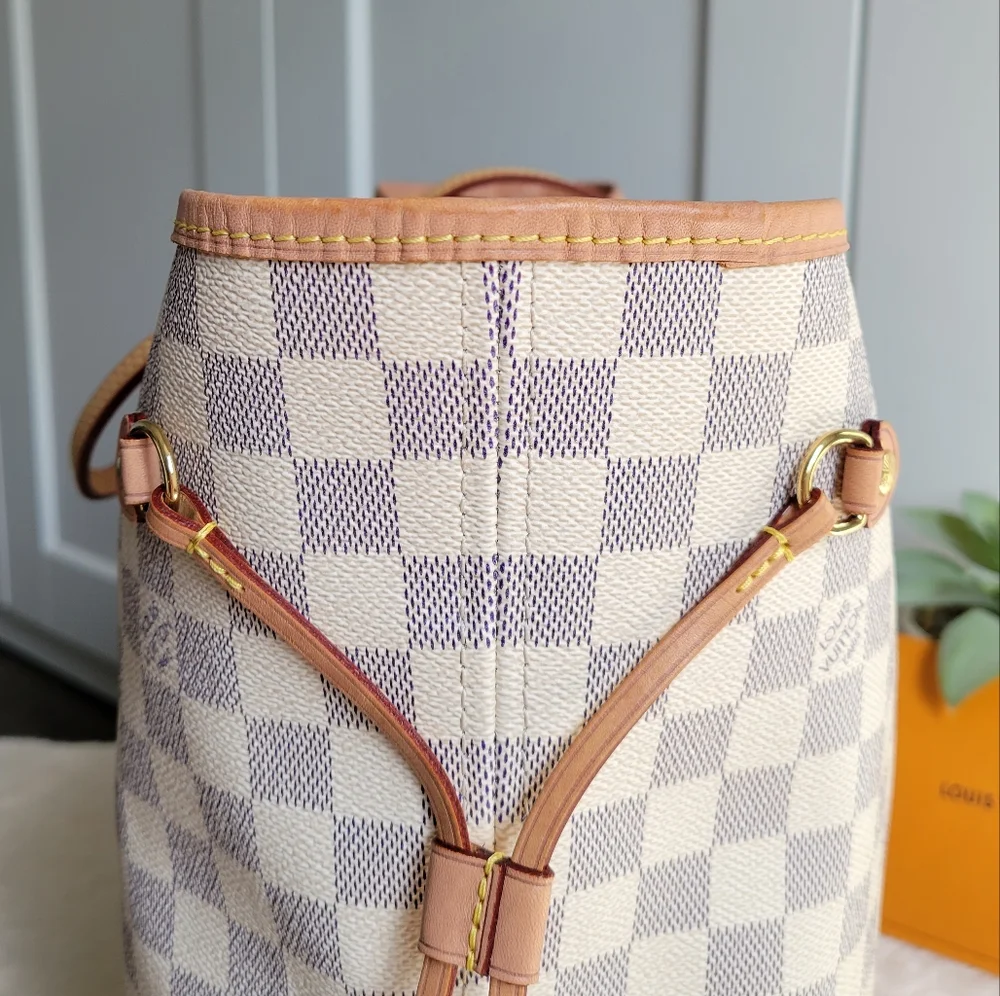 💕BEAUTIFUL Louis Vuitton Tote Bag Neverfull MM Damier AZUR "Rose Ballerine - Picture 7 of 16